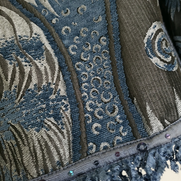 Vintage 90s Rare Stunning Upholstery Sequin Fringe Patterned Jacket - Picture 6 of 10